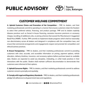 Customer Welfare Commitment Poster